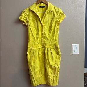 Lafayette 148 New York Bright Yellow Midi Dress Size 2 Office Career Modest Zip